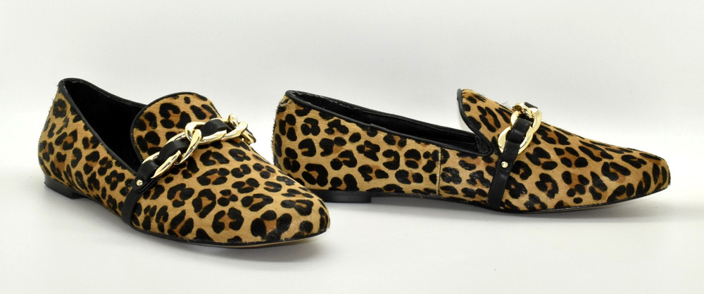A6 NEW CHICOS Leopard Printed Real Calf Hair Flat Shoes Size 8.5M $149